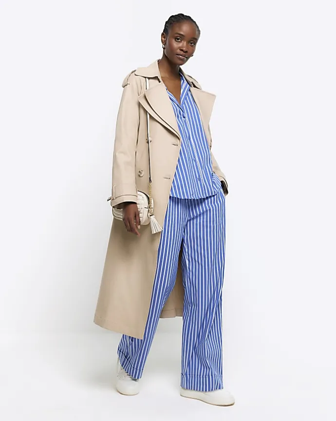 Blue stripe poplin pull on trousers