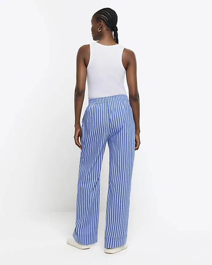 Blue stripe poplin pull on trousers
