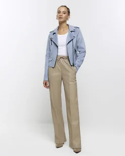 Blue suedette crop biker jacket