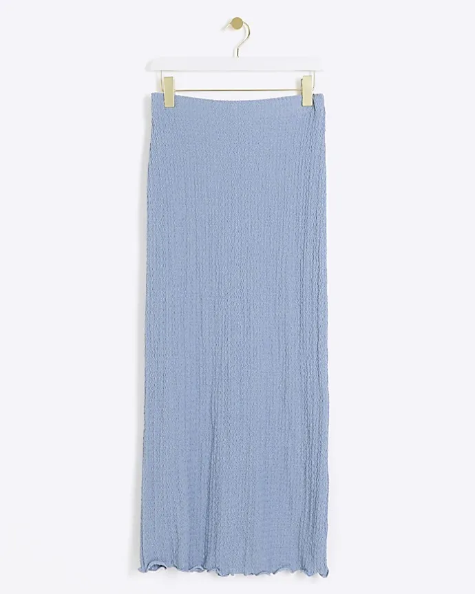 Blue textured midi skirt