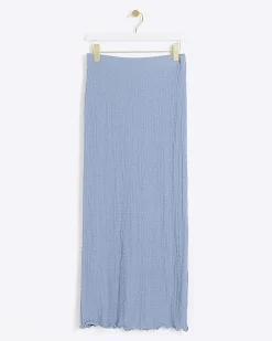 Blue textured midi skirt