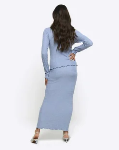 Blue textured midi skirt