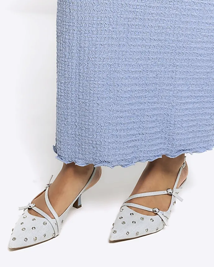 Blue textured midi skirt