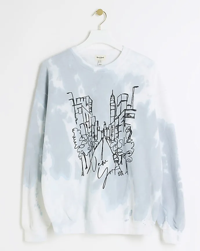 Blue tie dye graphic sweatshirt