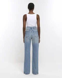 Blue wide leg ripped jeans
