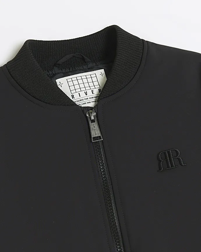 Boys black padded sleeve bomber jacket