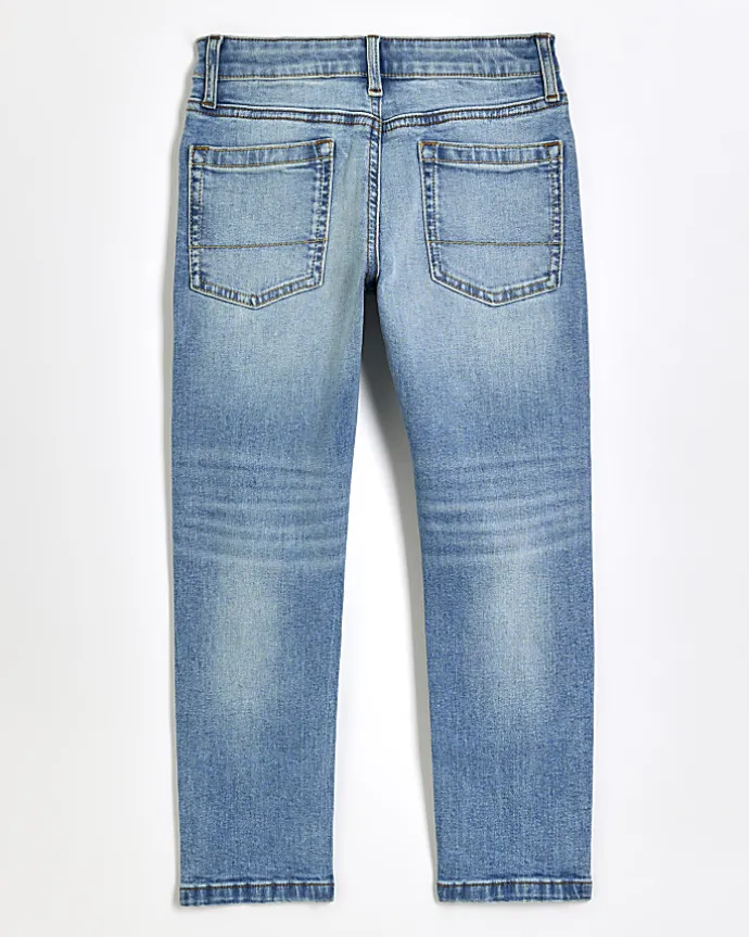 Boys blue ripped slim fit jeans