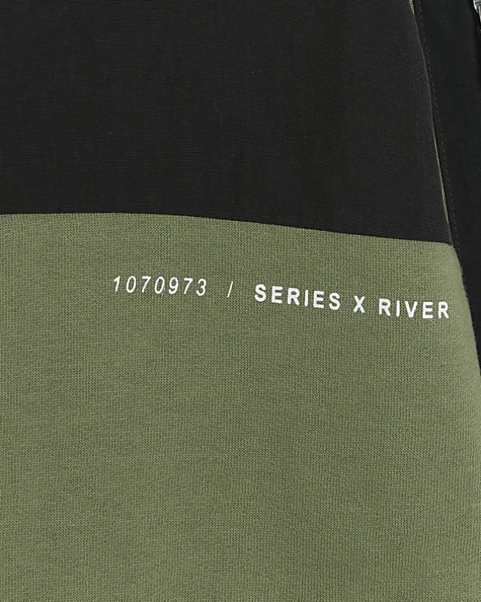 Boys khaki colour block funnel sweatshirt
