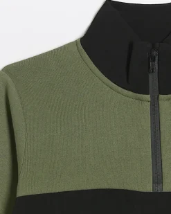 Boys khaki colour block funnel sweatshirt