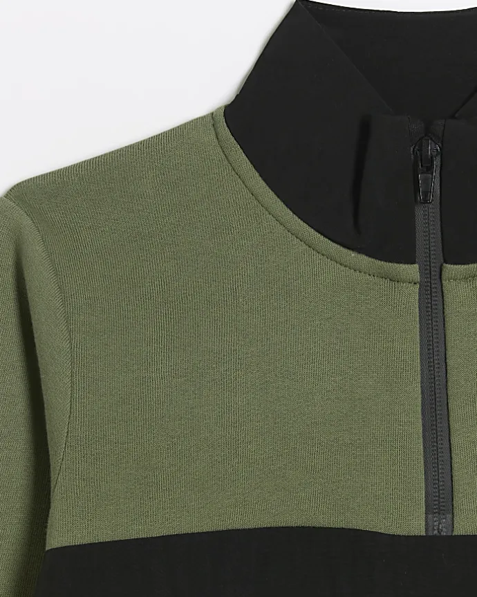 Boys khaki colour block funnel sweatshirt