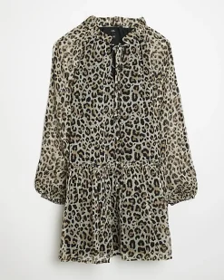 Brown animal print smock mini dress