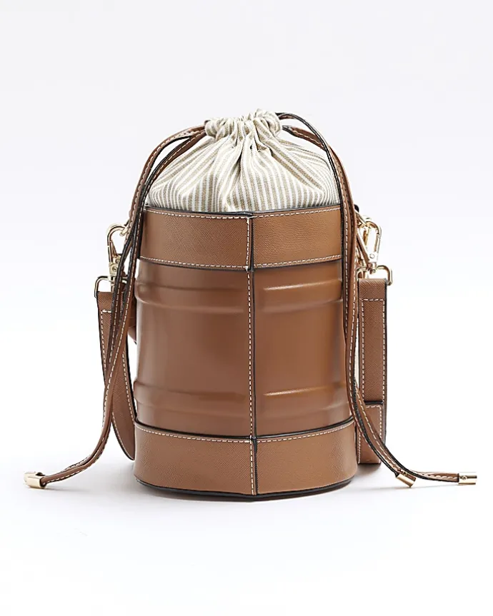 Brown bucket cross body bag