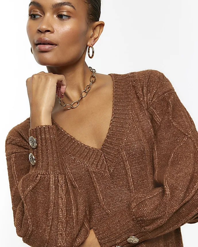 Brown cable knit jumper mini dress