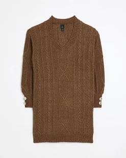 Brown cable knit jumper mini dress