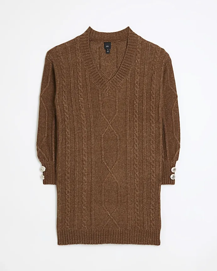Brown cable knit jumper mini dress