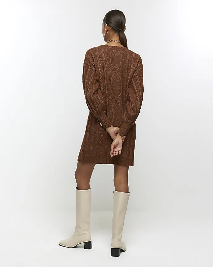 Brown cable knit jumper mini dress