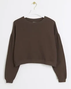 Brown crop plain sweatshirt