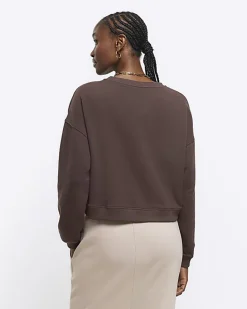 Brown crop plain sweatshirt