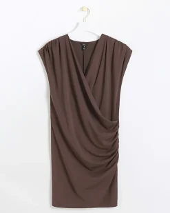 Brown drape wrap bodycon mini dress