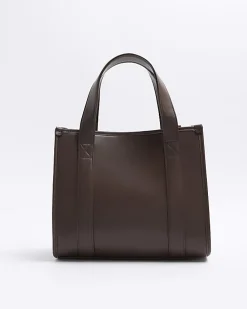 Brown embossed cross body tote bag