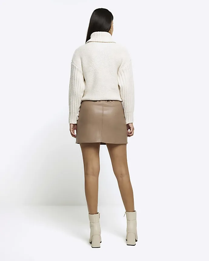 Brown faux leather mini skirt