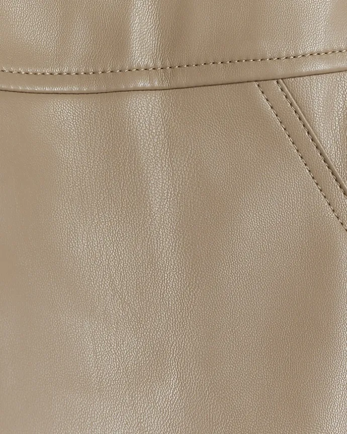 Brown faux leather mini skirt