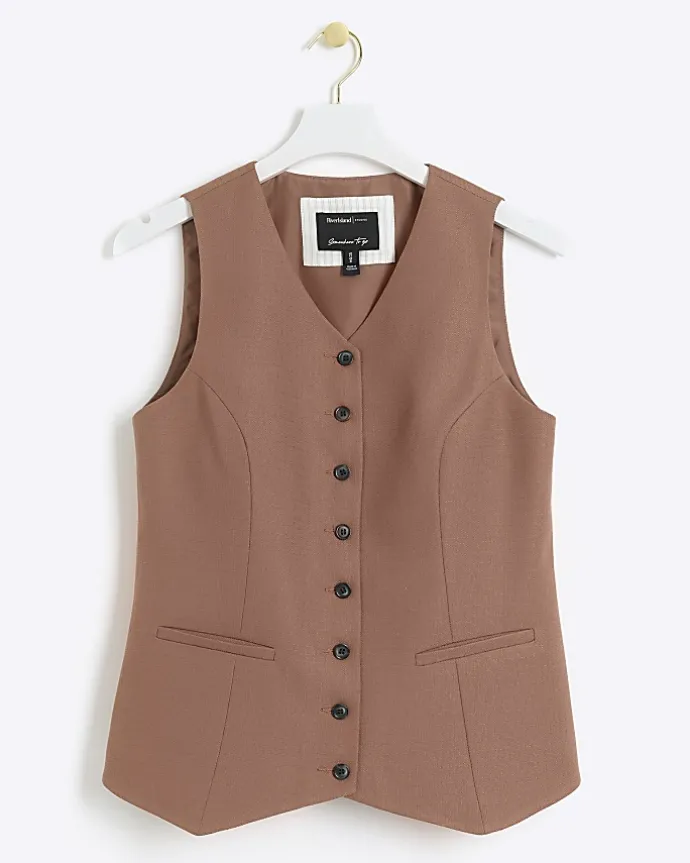 Brown high V-neck waistcoat