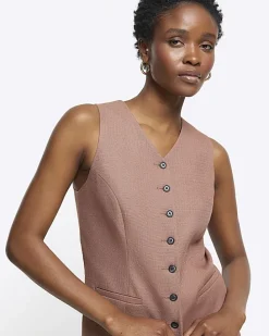 Brown high V-neck waistcoat