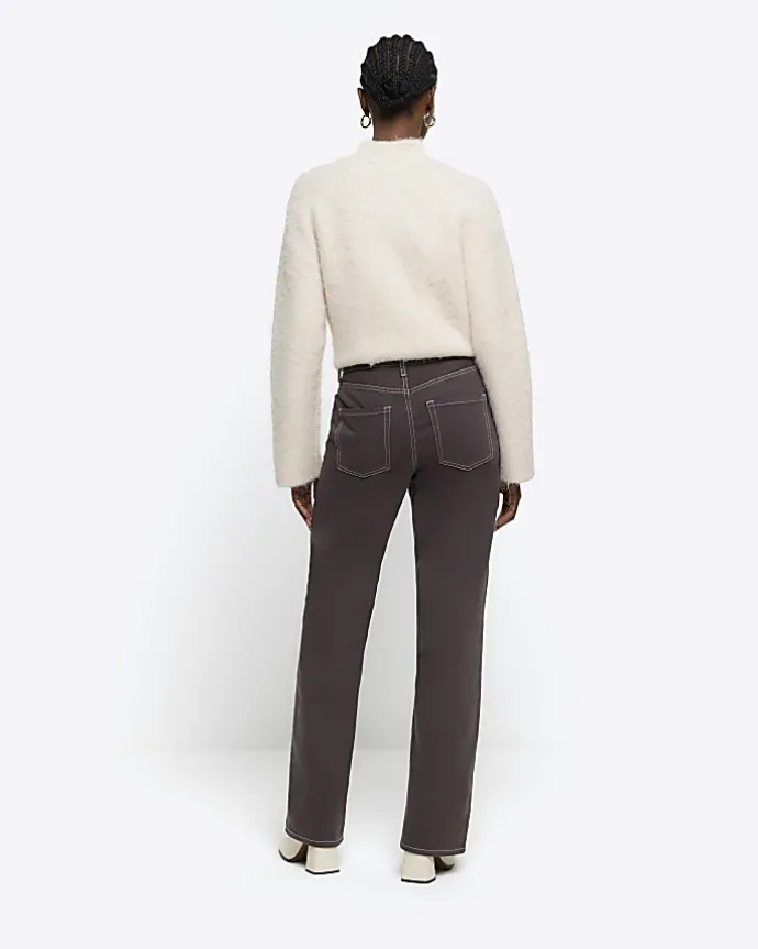 Brown high waisted relaxed straight fit jeans