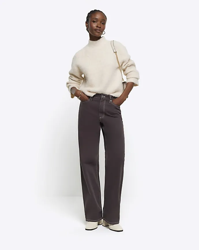 Brown high waisted relaxed straight fit jeans