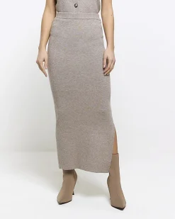 Brown knit maxi skirt