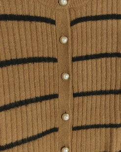 Brown knit stripe bodycon midi dress set