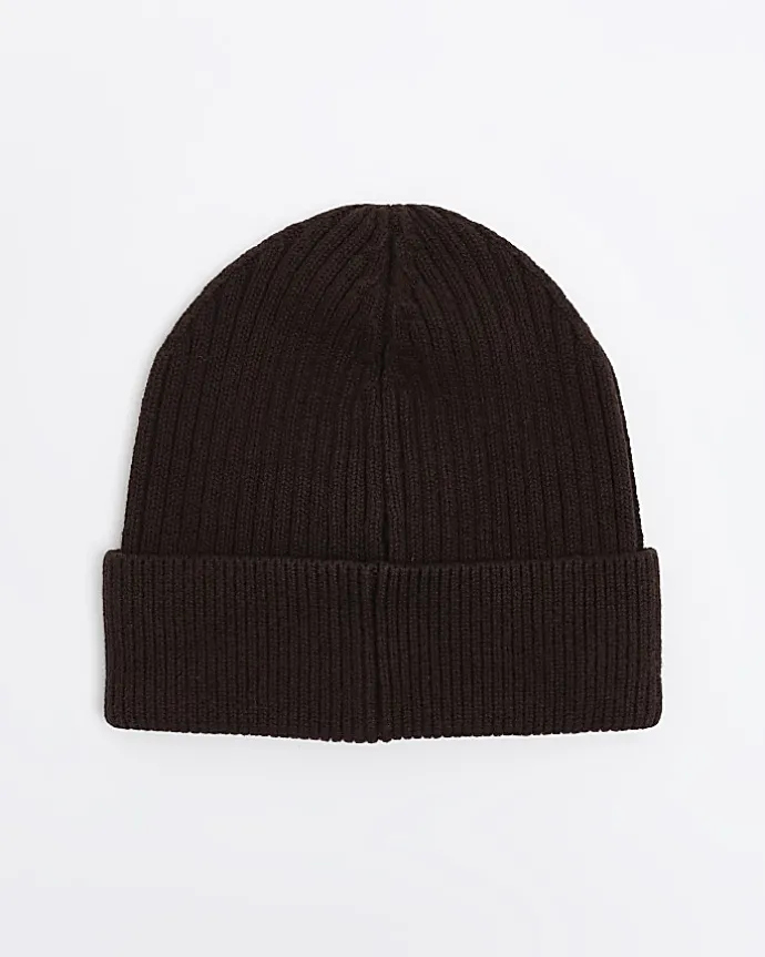 Brown knitted rib beanie