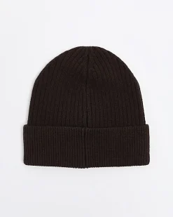 Brown knitted rib beanie