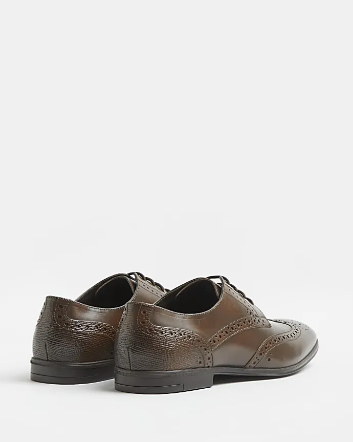 Brown lace up leather brogue derby shoes