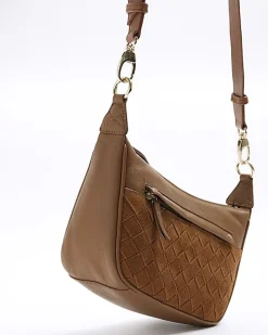 Brown leather weave cross body bag