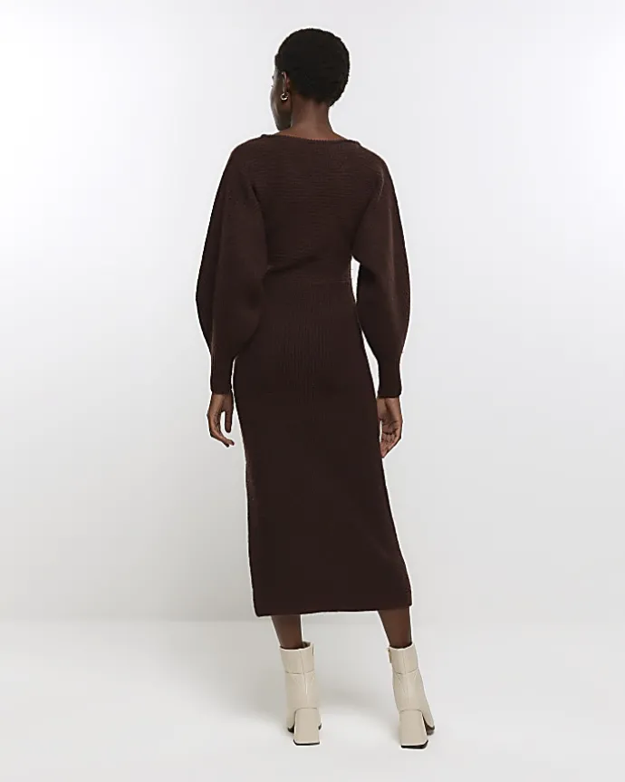 Brown long sleeve jumper midi dress