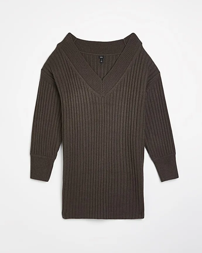 Brown long sleeve jumper mini dress