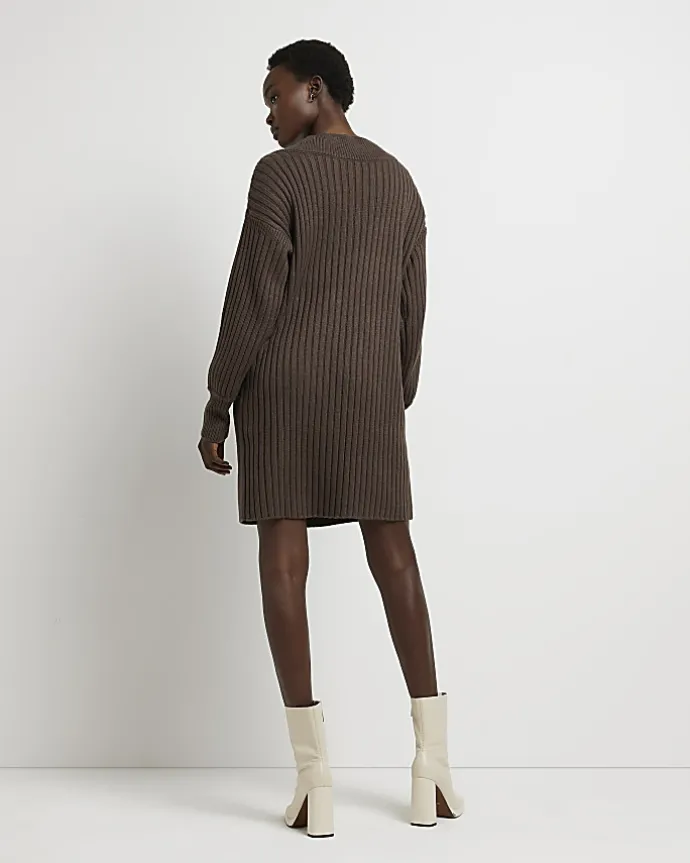 Brown long sleeve jumper mini dress