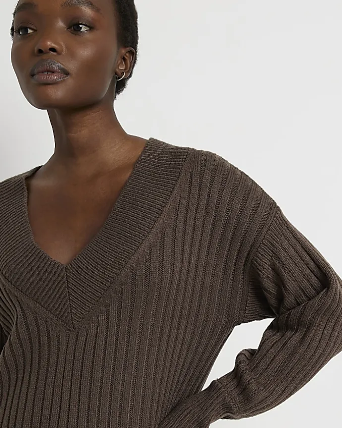 Brown long sleeve jumper mini dress