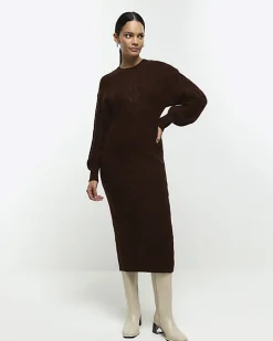 Brown plait jumper midi dress