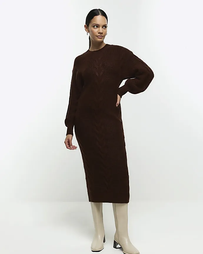 Brown plait jumper midi dress