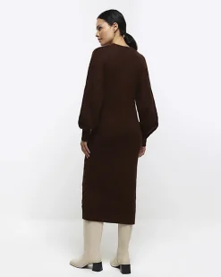 Brown plait jumper midi dress