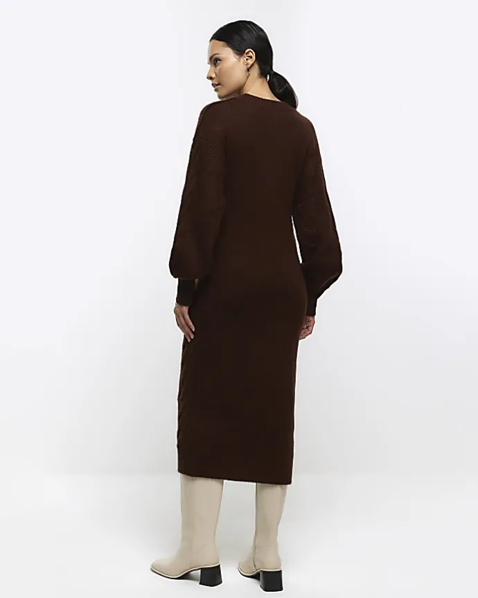 Brown plait jumper midi dress