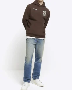 Brown regular fit graphic hoodie
