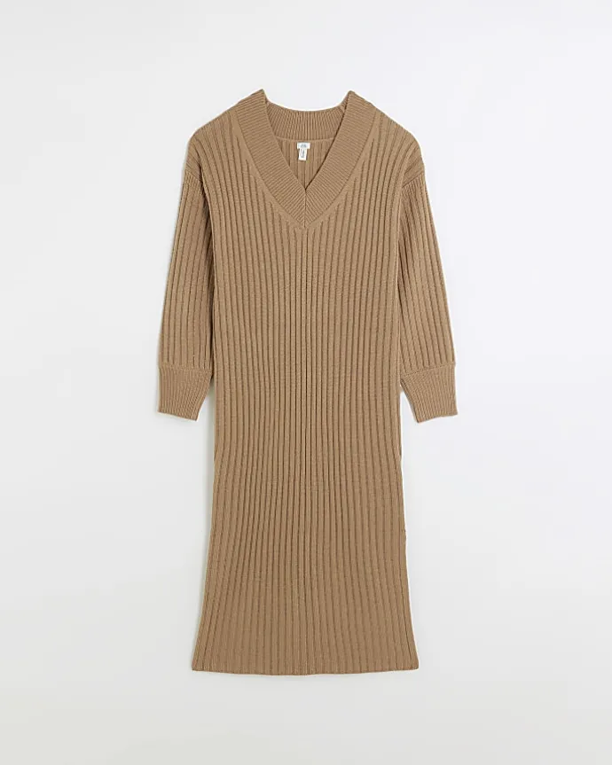 Brown rib jumper maxi dress