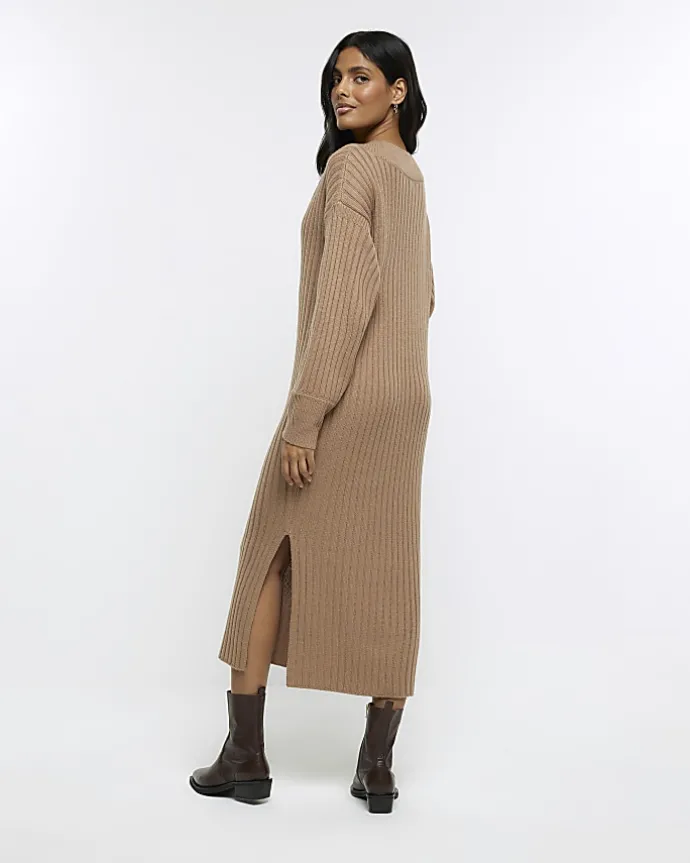Brown rib jumper maxi dress