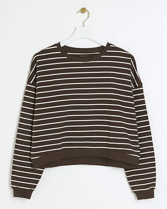 Brown stripe crop sweatshirt