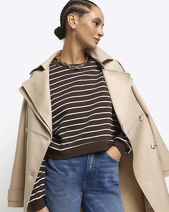 Brown stripe crop sweatshirt