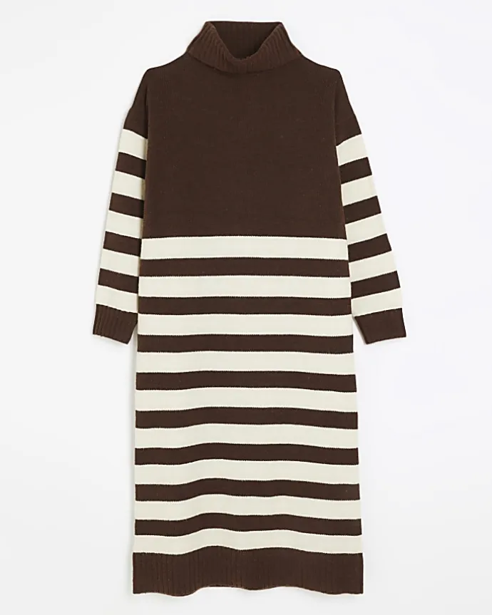 Brown stripe jumper midi dress